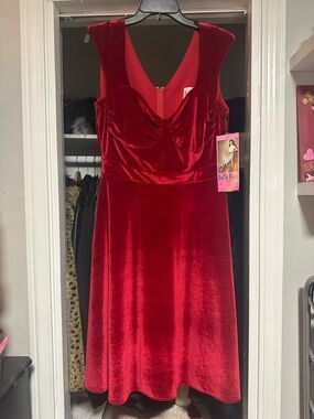 NWT Bettie Page Classic Red Velvet Swing Dress size large